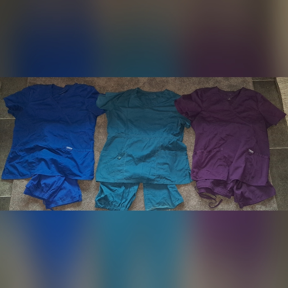 Cherokee Scrub Set L in Royal Blue, Plum, & Teal